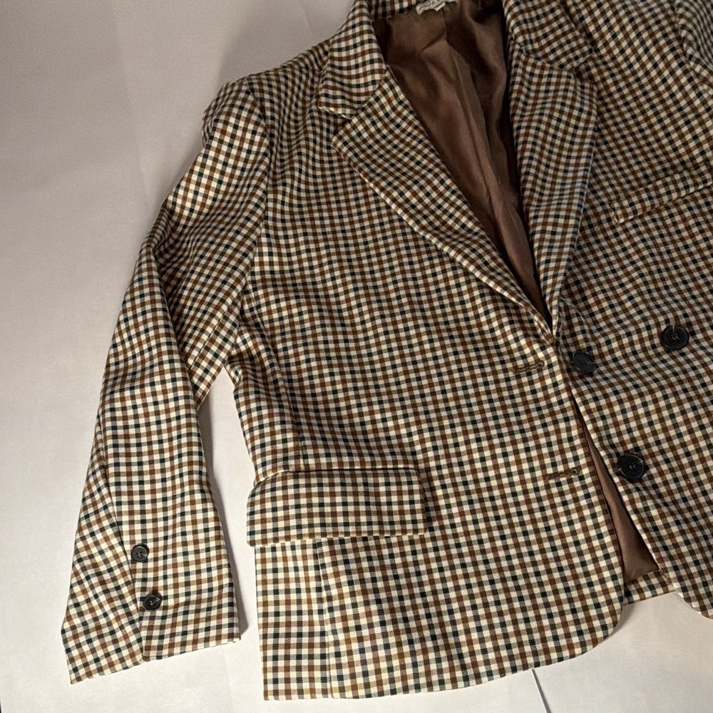 Moon River Women's Check Double-Breasted Lined Blazer Brown Beige M - Picture 3 of 13